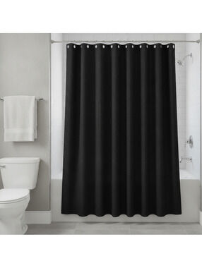 Threshold Soot Black Waffle Weave Grommet Top Shower Curtain